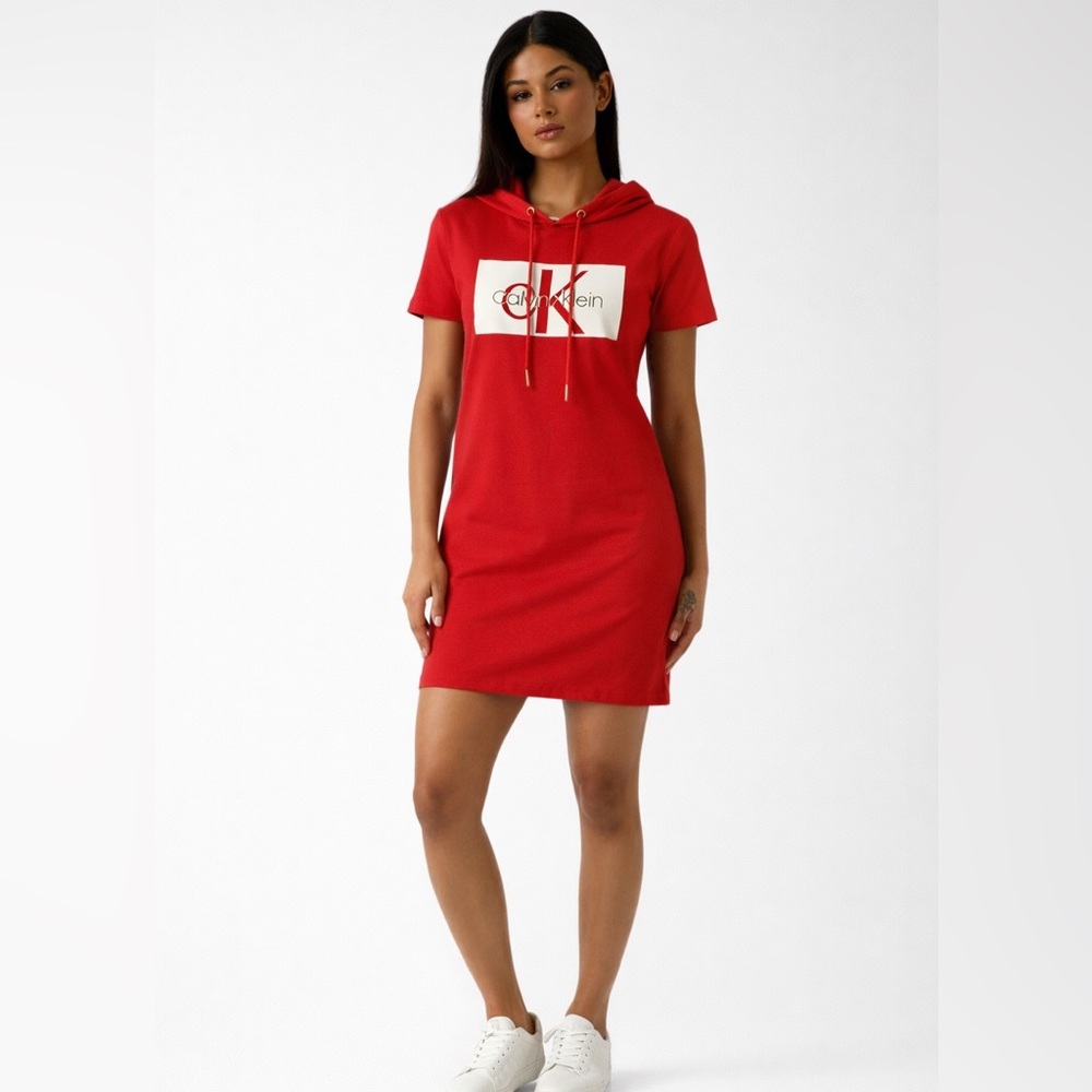 Calvin Klein Red Logo Hoodie Dress